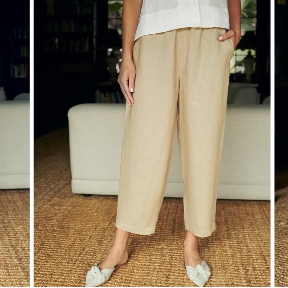 🤍 NWT Quince Women’s Cream Elastic-Waist Pants w/ Pockets — Sz L 🤍